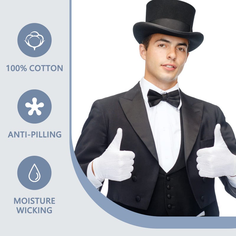Fittia White Parade Gloves with Grip: Non-Slip for Men & Women with Snap Cuff, Breathable Cotton, Costume Honor Guard Gloves, 1 Pair - Image 4